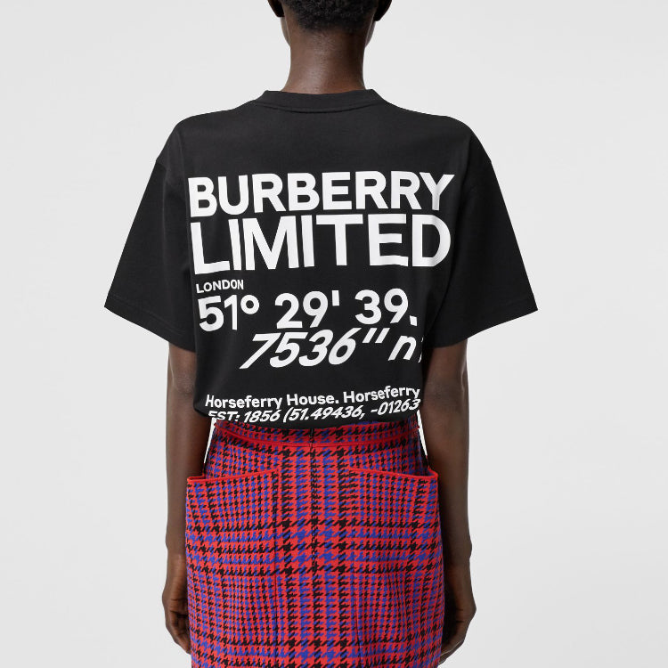 Burberry Address Alphabet Printed Cotton Loose Short Sleeve For Black 80372911