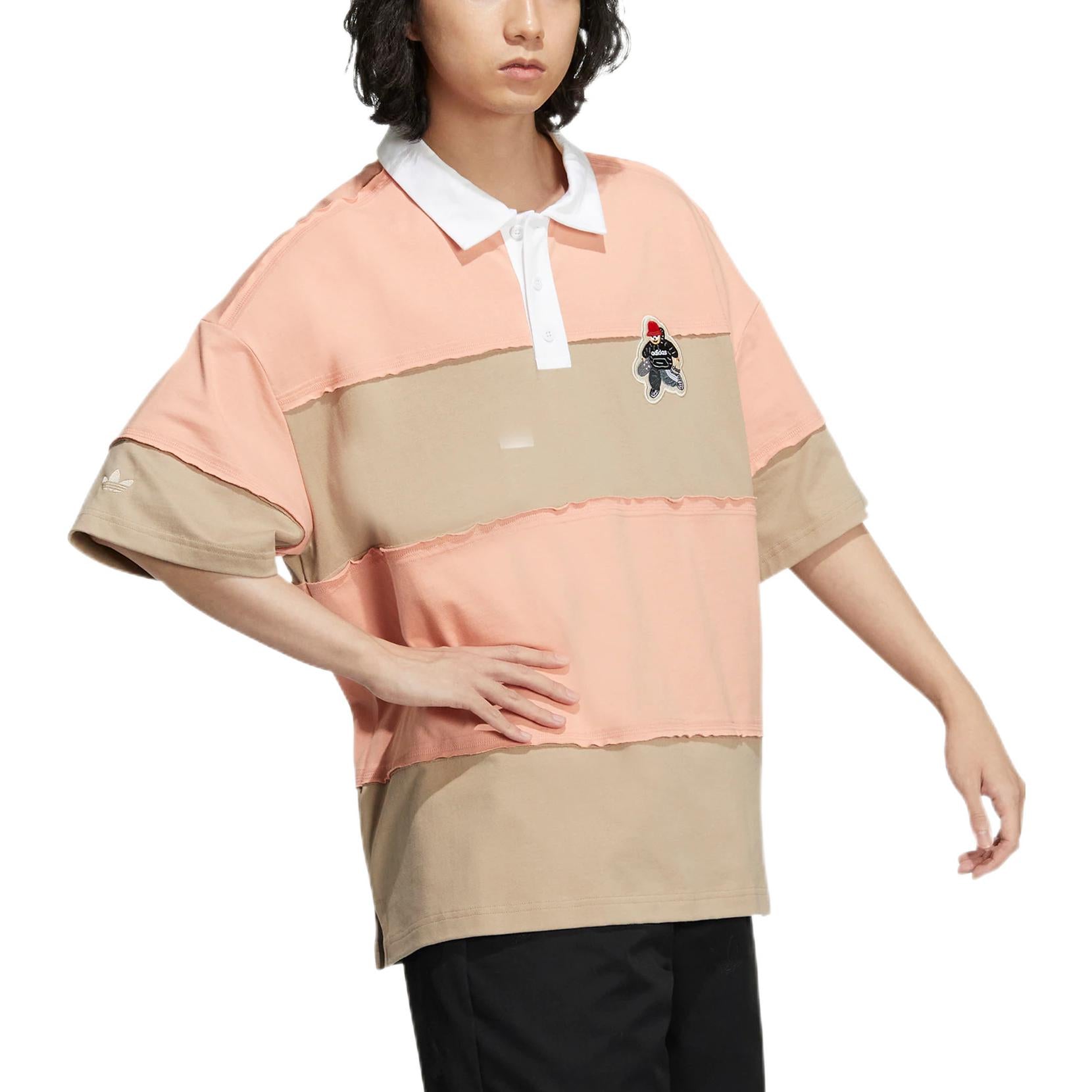 adidas originals Splicing Colorblock Short Sleeve Polo Shirt Unisex Pink HR3468