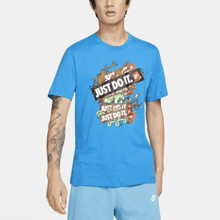 Nike Just Doit Casual Sports Alphabet Printing Short Sleeve Blue DD1263-435