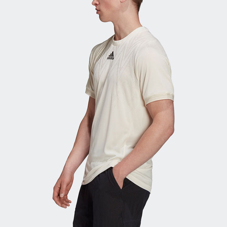 adidas Flift Tee Pb Tennis Sports Slim Fit Round Neck Short Sleeve Yellow White H31412