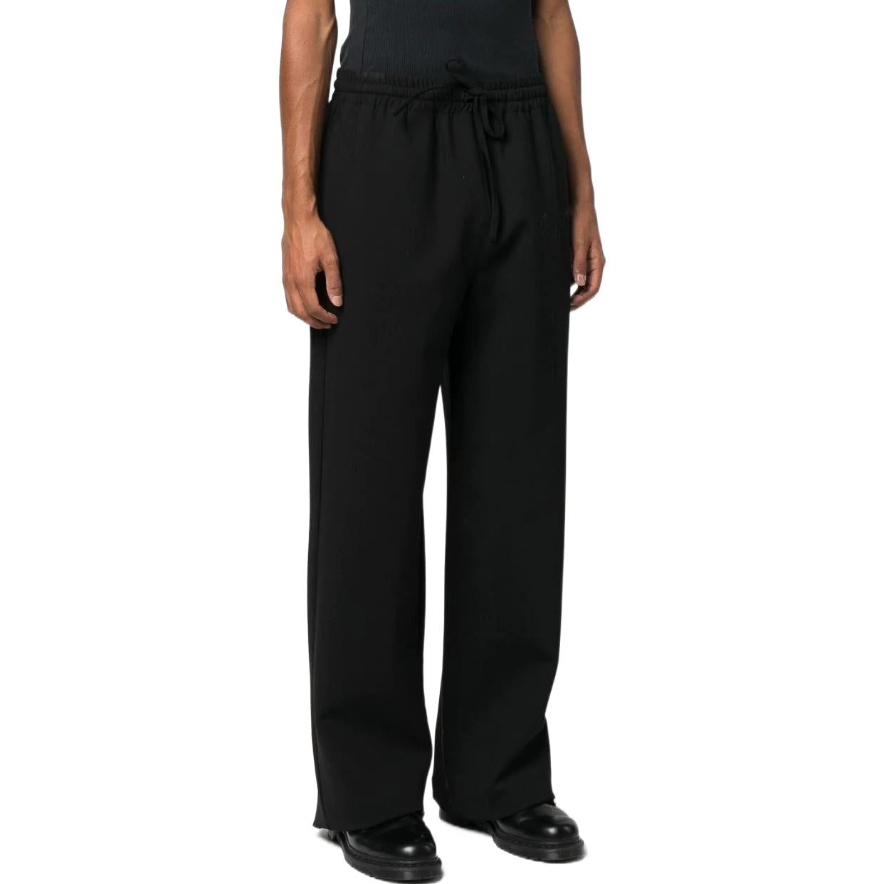 Men's Off-White FW22 Solid Color Logo Embroidered Straight Sports Pants/Trousers/Joggers Loose Fit Black OMCJ022F22FAB0011010