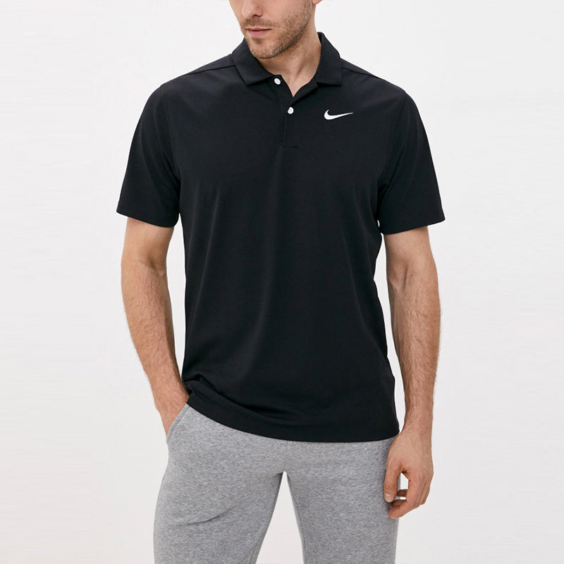Nike Casual Solid Color Breathable Short Sleeve Polo Shirt Black CU9792-010