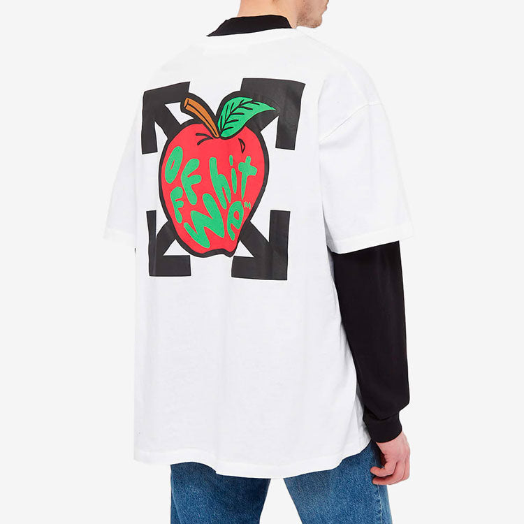 Off-White Apple Printing Short Sleeves Relaxed Fit Mens White OMAA038S21JER0150125
