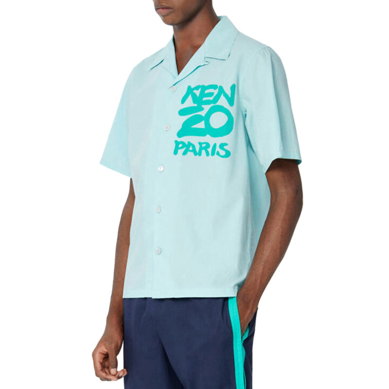 Men's KENZO SS21 Alphabet Logo Pattern Short Sleeve Shirt Green FA55CH5291NC-60