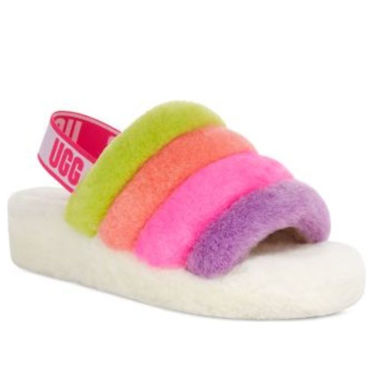 (WMNS) UGG Fluff Yeah Slide 'White Taffy Pink Multi' 1097169-WHM
