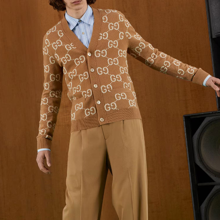 Gucci GG Wool Jacquard Cardigan 'Camel Ivory' 694758-XKCC5-2296