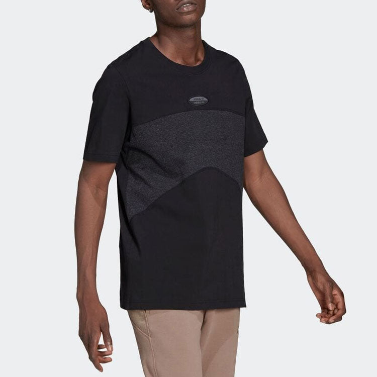 Men's adidas Colorblock Casual Round Neck Pullover Short Sleeve Japanese Version Black T-Shirt HC9470