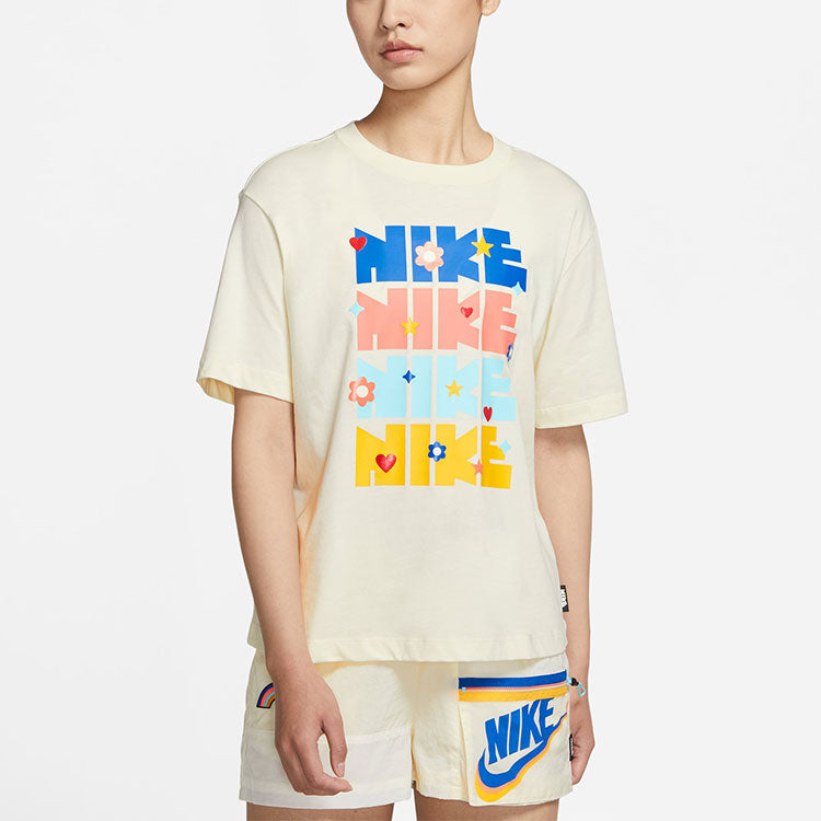 (WMNS) Nike Sportswear Essential Printing Round-neck 'Beige' DJ5377-111