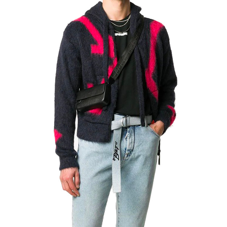 Off-White FW20 Fuzzy Arrows Arrow Hooded Long-sleeve Sweater Men's Black OMHA073E20KNI0020725