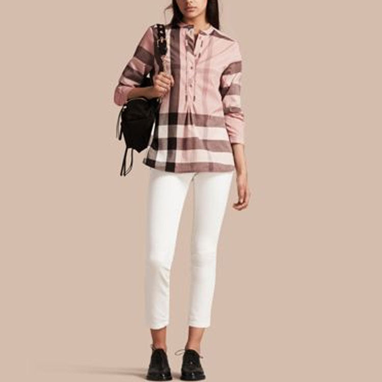 Burberry Pink Lace Long Sleeves Plaid Shirt Pink 40503901