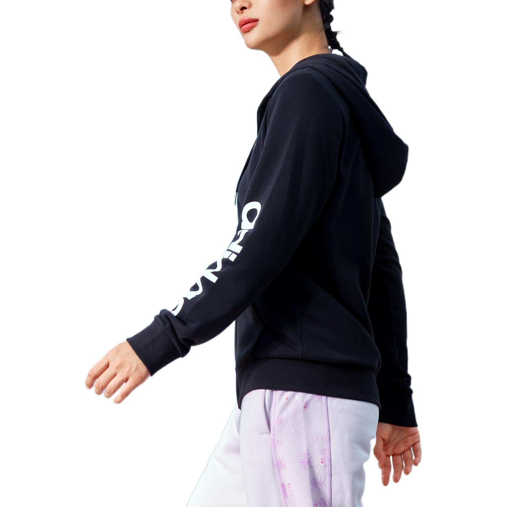 (WMNS) adidas Essentials Logo Full-Zip Hoodie Asia Sizing 'Black White' GL0791
