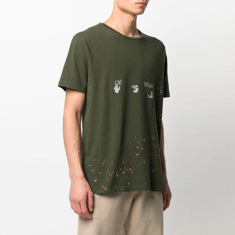 Off-White SS21 Logo Printing Pullover Short Sleeve Loose Fit Green OMAA027S21JER0025701