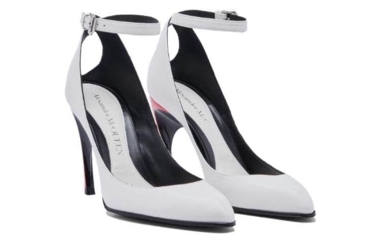 (WMNS) Alexander McQueen Armadillo Ankle Strap Heels 'Black Silver Red' 780679WIEX48740