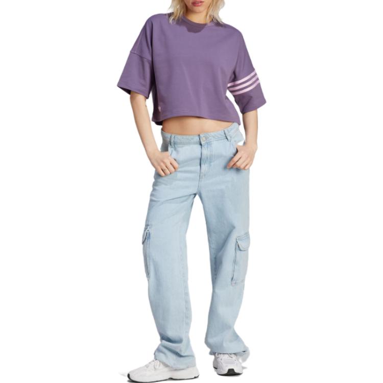 (WMNS) adidas Neuclassics 3 stripe T-shirt Asia Sizing 'Shadow Violet' IP8973