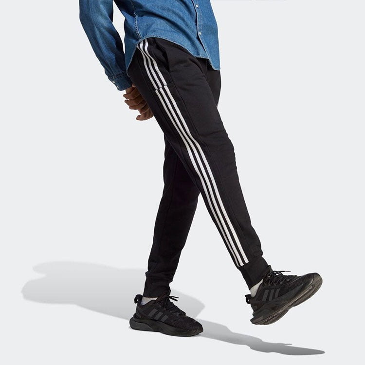 adidas Essentials French Terry Tapered Cuff 3-Stripes Pants 'Black' HA4337