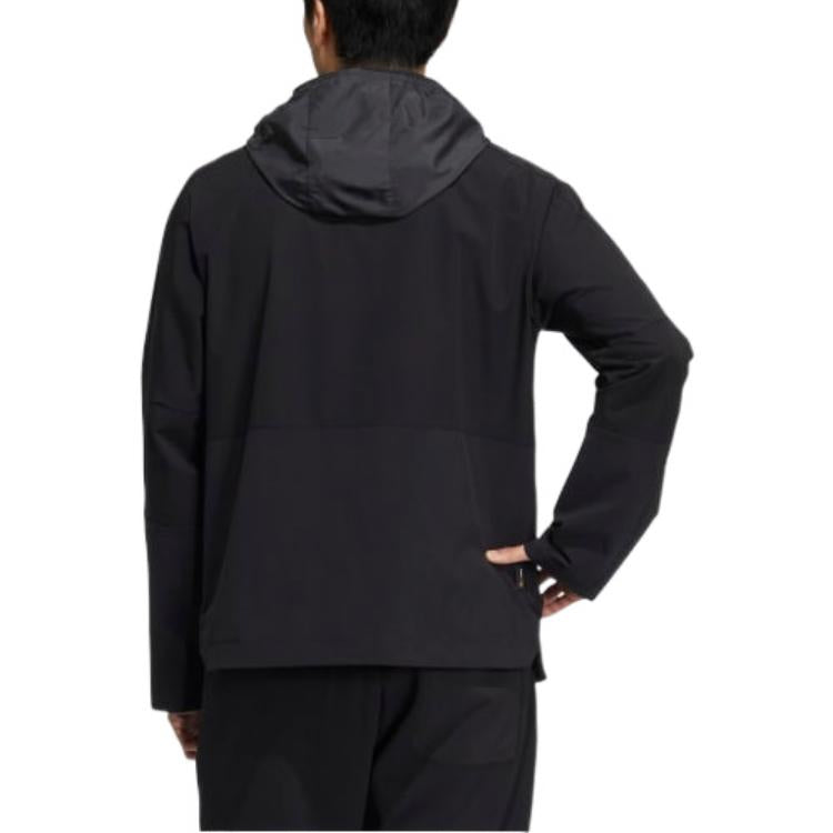 adidas Solid Color Logo Zipper Hooded Jacket Black HE5204
