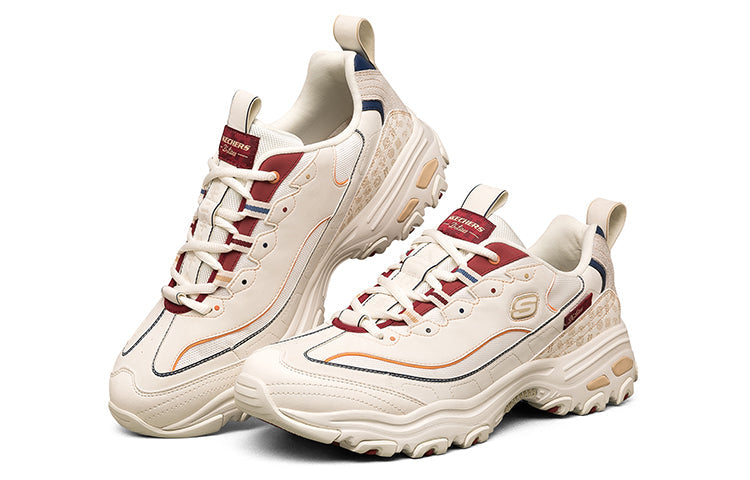 Skechers D lites Low-Top Running Shoes Beige/Red 666169-WHT