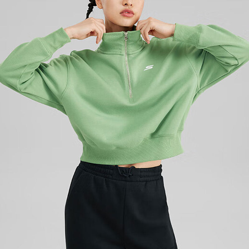 (WMNS) Skechers Logo Printed Crew Sweater 'Green' P423W139-01DP