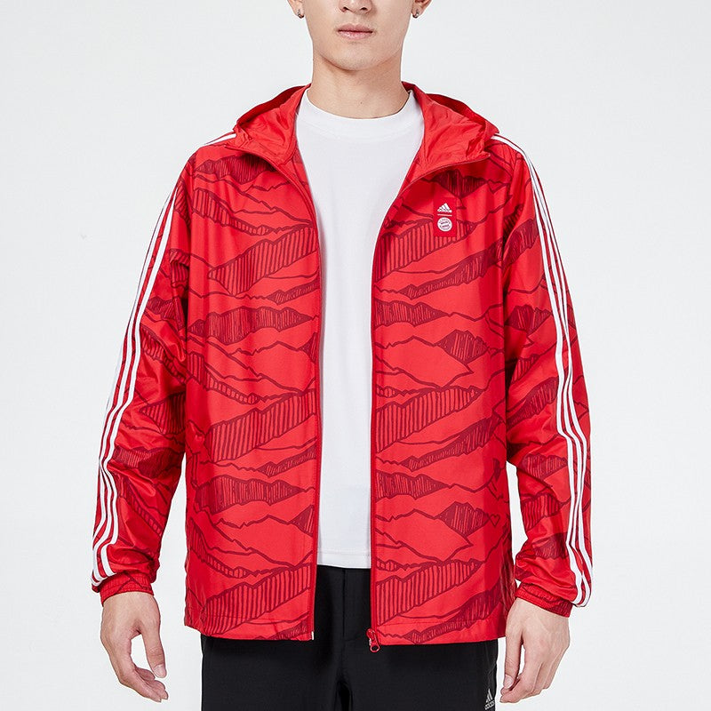 Men's adidas Soccer/Football Training Windproof Quick Dry Casual Woven Hooded Jacket Red GR0683