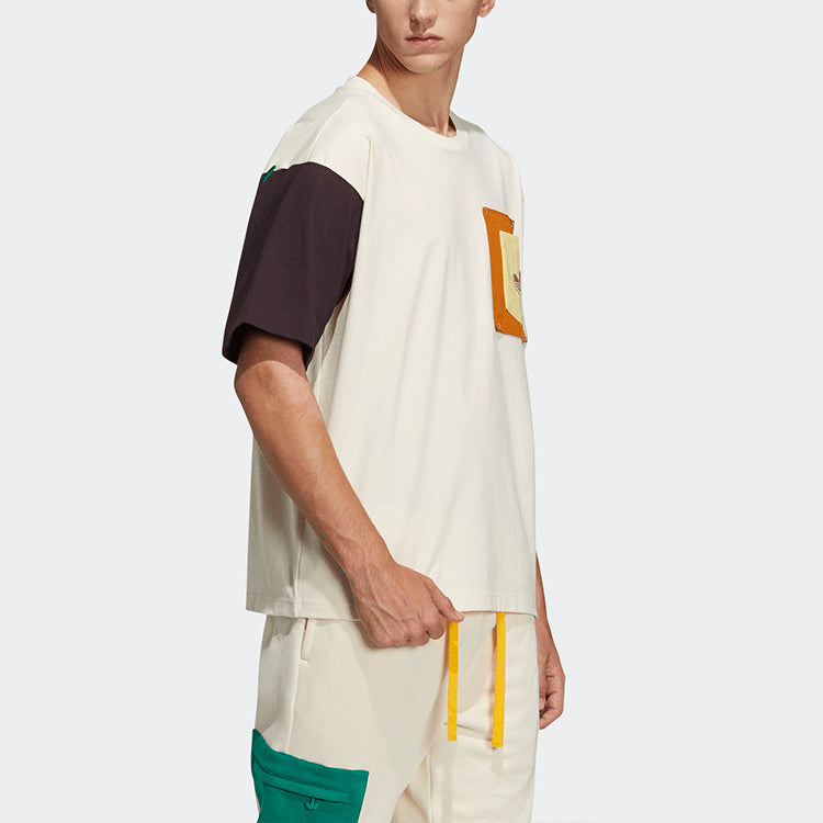 adidas originals Series Contrast Color Stitching Pocket Round Neck Short Sleeve Creamy White T-Shirt HC0343