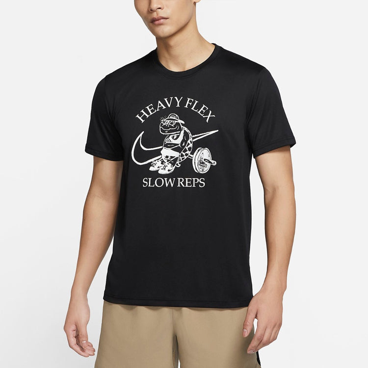 Men's Nike Solid Color Pattern Cartoon Printing Training Short Sleeve Black T-Shirt DM6284-010