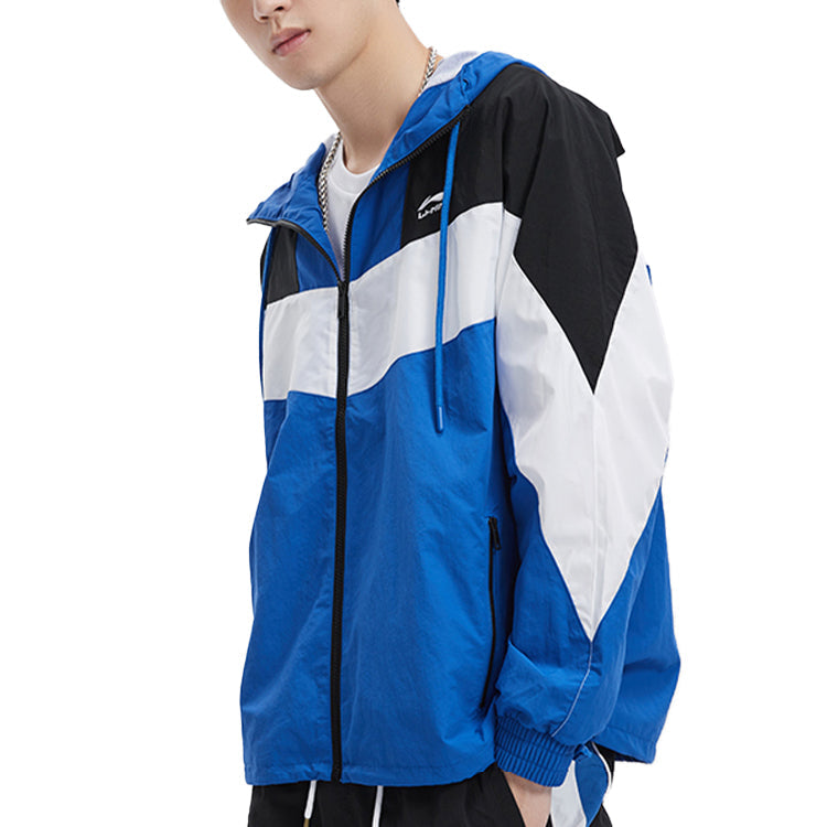 Li-Ning Colorblock hooded Drawstring Loose Jacket Blue AFDQ045-2