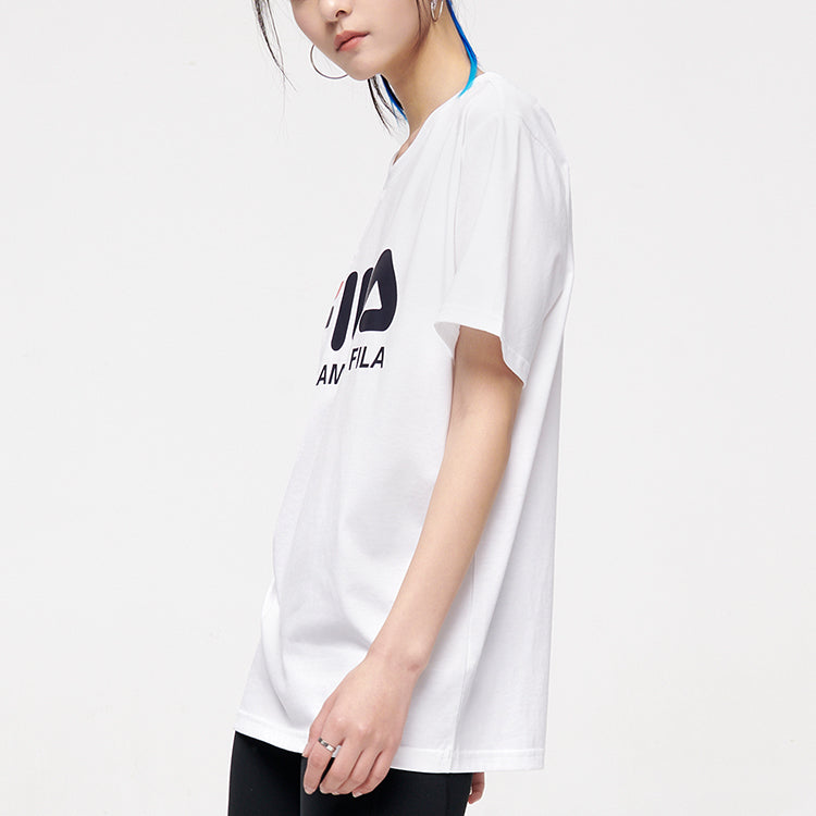 Men's FILA FUSION Logo Printing Casual Round Neck Short Sleeve White T51M829150D-WT