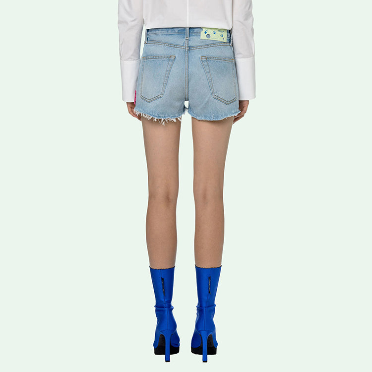 (WMNS) Off-White Logo Washed Denim Shorts Ordinary Version Blue OWYC002R21DEN0014000
