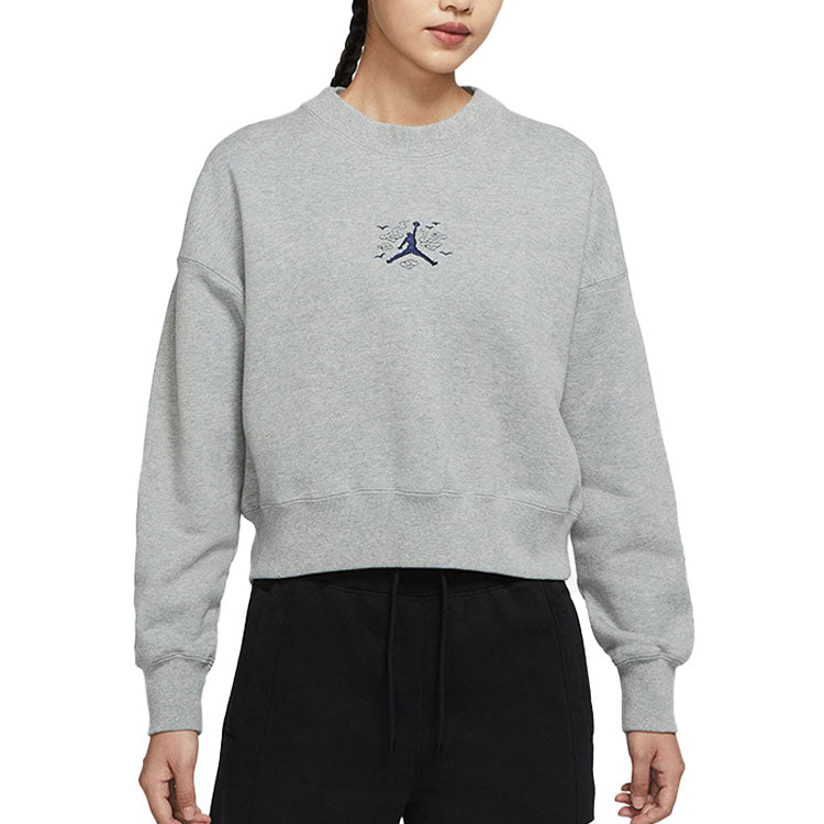 (WMNS) Air Jordan Logo Printing Sports Long Sleeves Round Neck Hoodie 'Grey' DQ0864-063