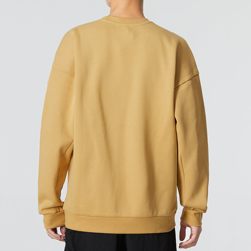 Men's adidas Th Mh Crew Sports Solid Color Casual Round Neck Khaki HM5155