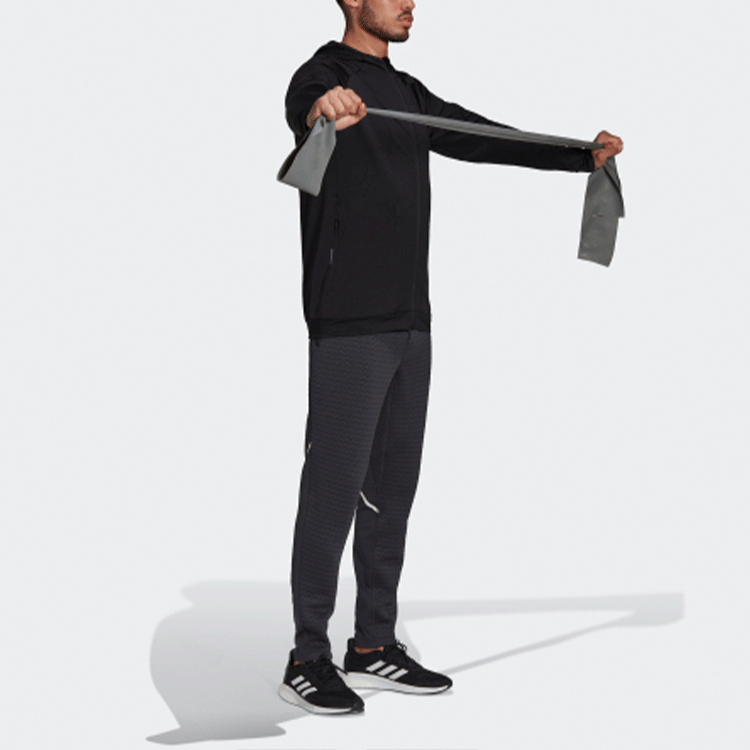 adidas Solid Color Sports Gym Hooded Jacket Black HC4214