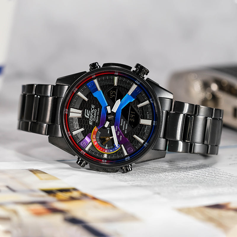 Men's CASIO Edifice Gradient Series Fashion Business Stylish Solar Powered Metallic Strap Watch Mens Analog ECB-S100YHG-1APR
