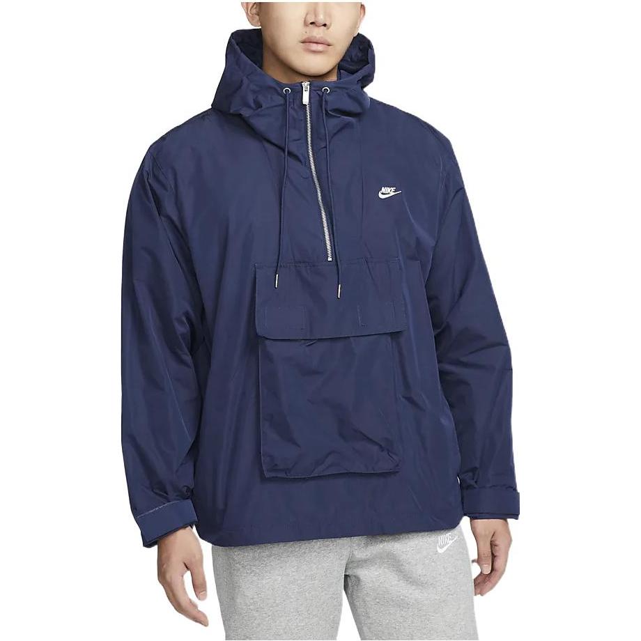 Men's Nike Sportswear Circa Logo Solid Color Waterproof Hooded Jacket Midnight Navy DQ4235-410