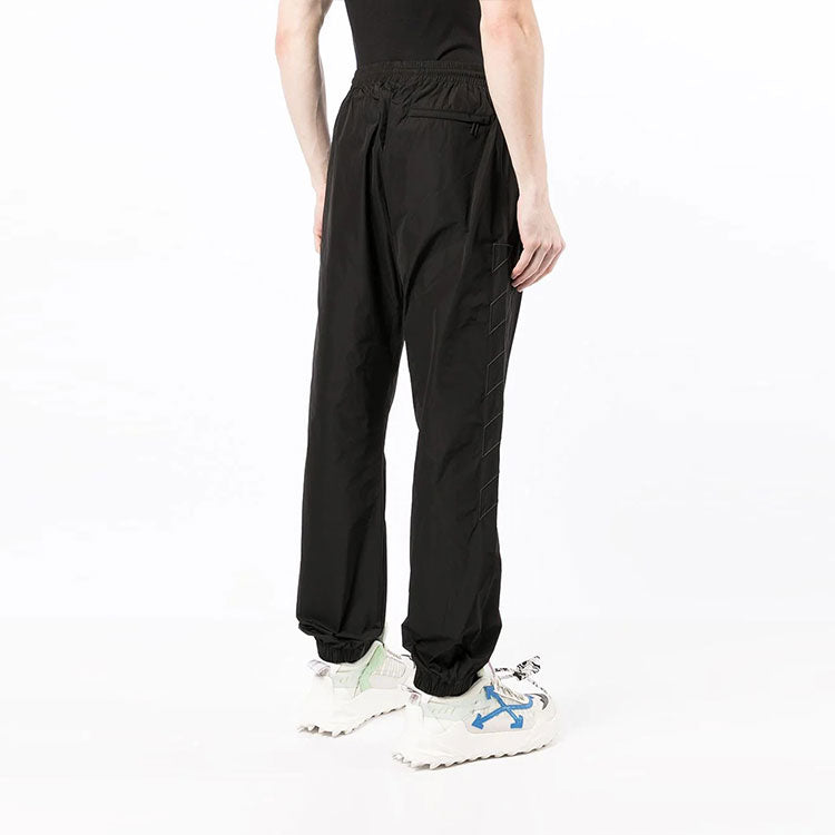 Men's Off-White SS22 Logo Printing Diagonal Stripes Bundle Feet Sports Pants/Trousers/Joggers Black OMCJ015C99FAB0011010