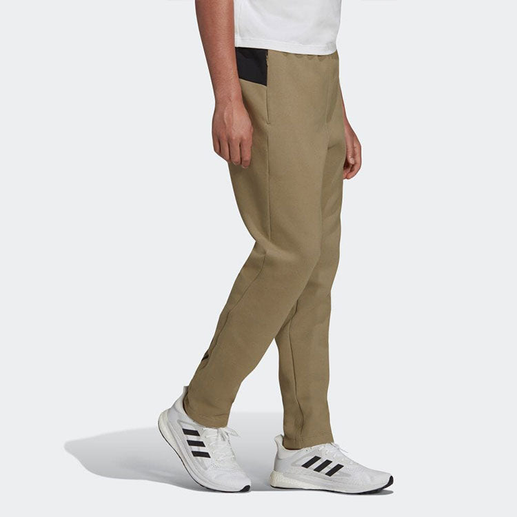 Men's adidas Solid Color Logo Casual Straight Sports Pants/Trousers/Joggers Olive Green H39845