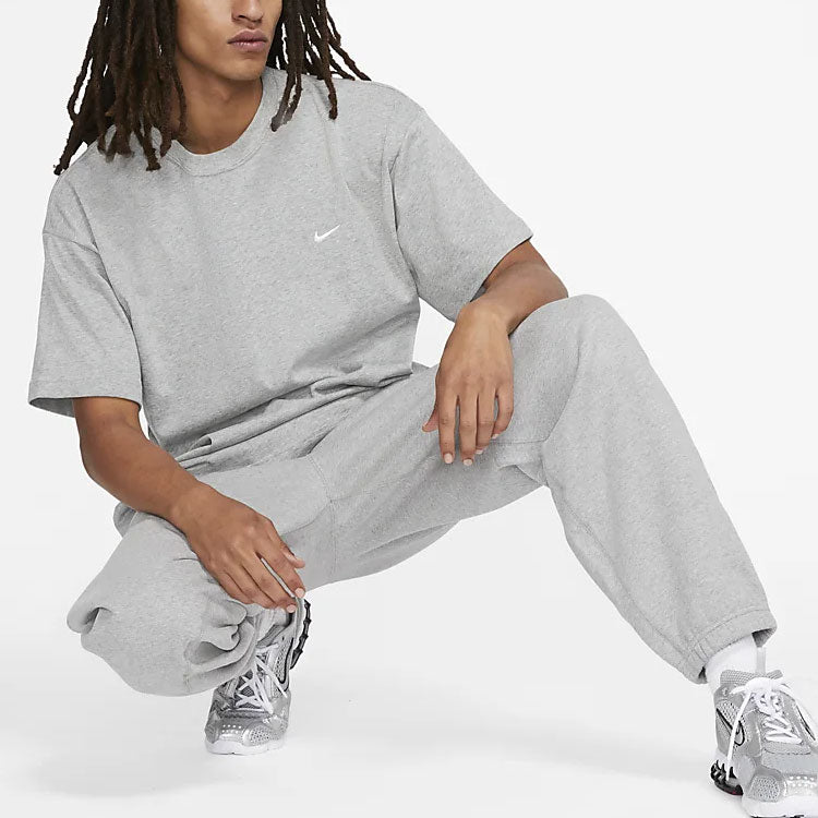Nike Solo Swoosh Small Label Logo Solid Color Sports Round Neck Short Sleeve Gray CV0559-063
