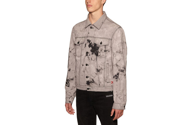 Off-White FW20 Tie-dye Printed Denim Jacket Men Grey OMYE054E20DEN0011010