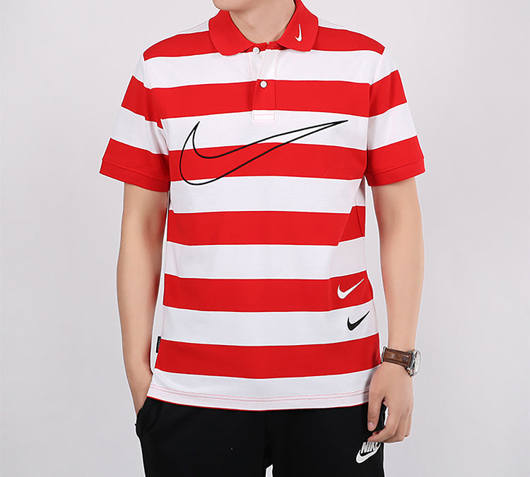 Nike Sportswear Swoosh Stripe Short Sleeve polo Red White Redwhite CJ4910-657