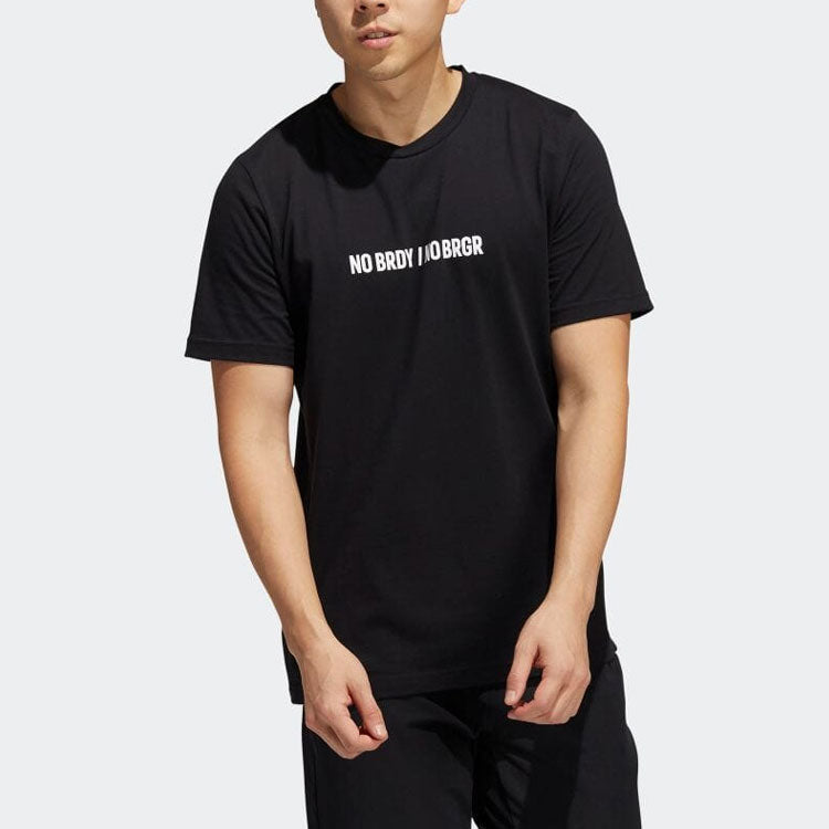 Men's adidas Casual Alphabet Printing Round Neck Pullover Short Sleeve Black T-Shirt GR5419