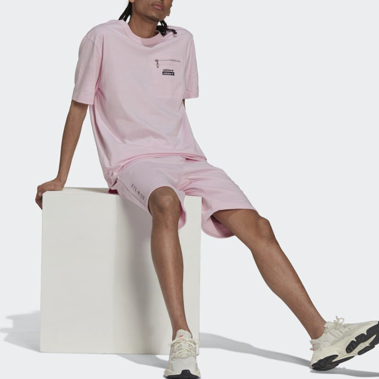 adidas originals Logo Alphabet Zipper Printing Loose Short Sleeve Pink H11469