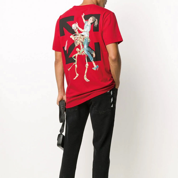 Off-White Pascal Logo Skeleton Large Printing Short Sleeve Red OMAA027F20FAB0032510