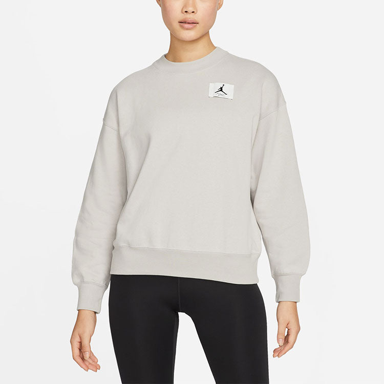 (WMNS) Air Jordan Fleece Crew Fleece Lined Round Neck Loose Pullover Hoodie 'Light Mineral Grey' DM5190-012