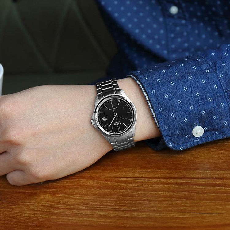 CASIO Waterproof Stainless Steel Strap Black DialSilver Strap Mens BlackSilver Analog MTP-1183A-1A