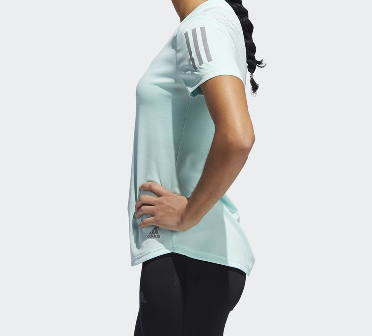 (WMNS) adidas Own The Run Tee Reflective Printing Sports Short Sleeve Green DQ2634
