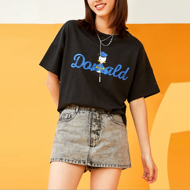 Li-Ning x Disney Crossover Donald Duck Alphabet Printing Round Neck Short Sleeve Black AHSR542-3