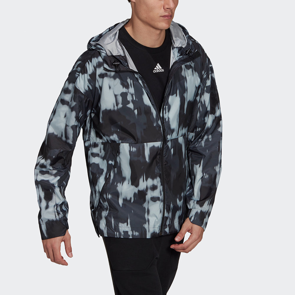 adidas Urban Aop WR Outdoor Sports Windproof Hooded Jacket Black GM4375