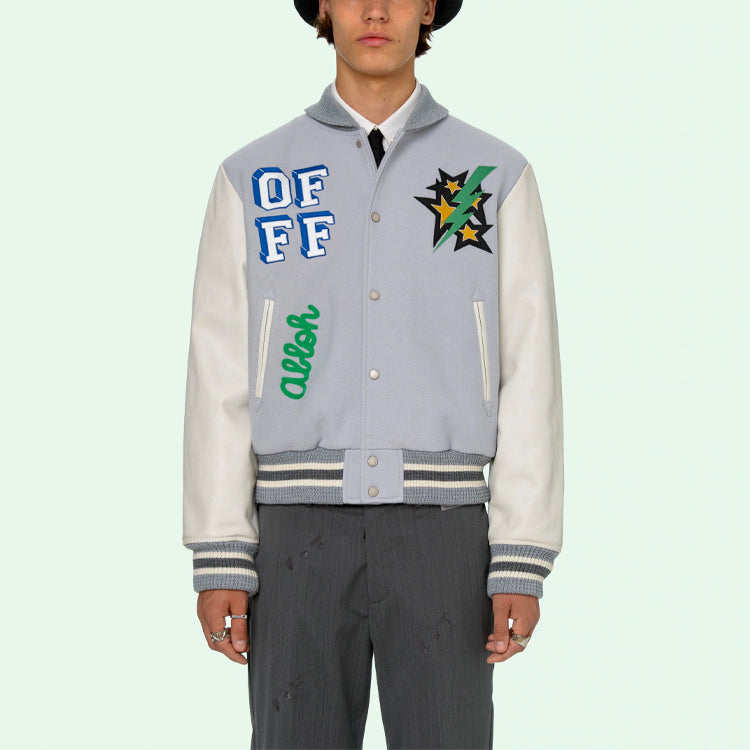 Off-White SS21 Pattern Printing aviator Jacket Blue OMJA059R21LEA0014155