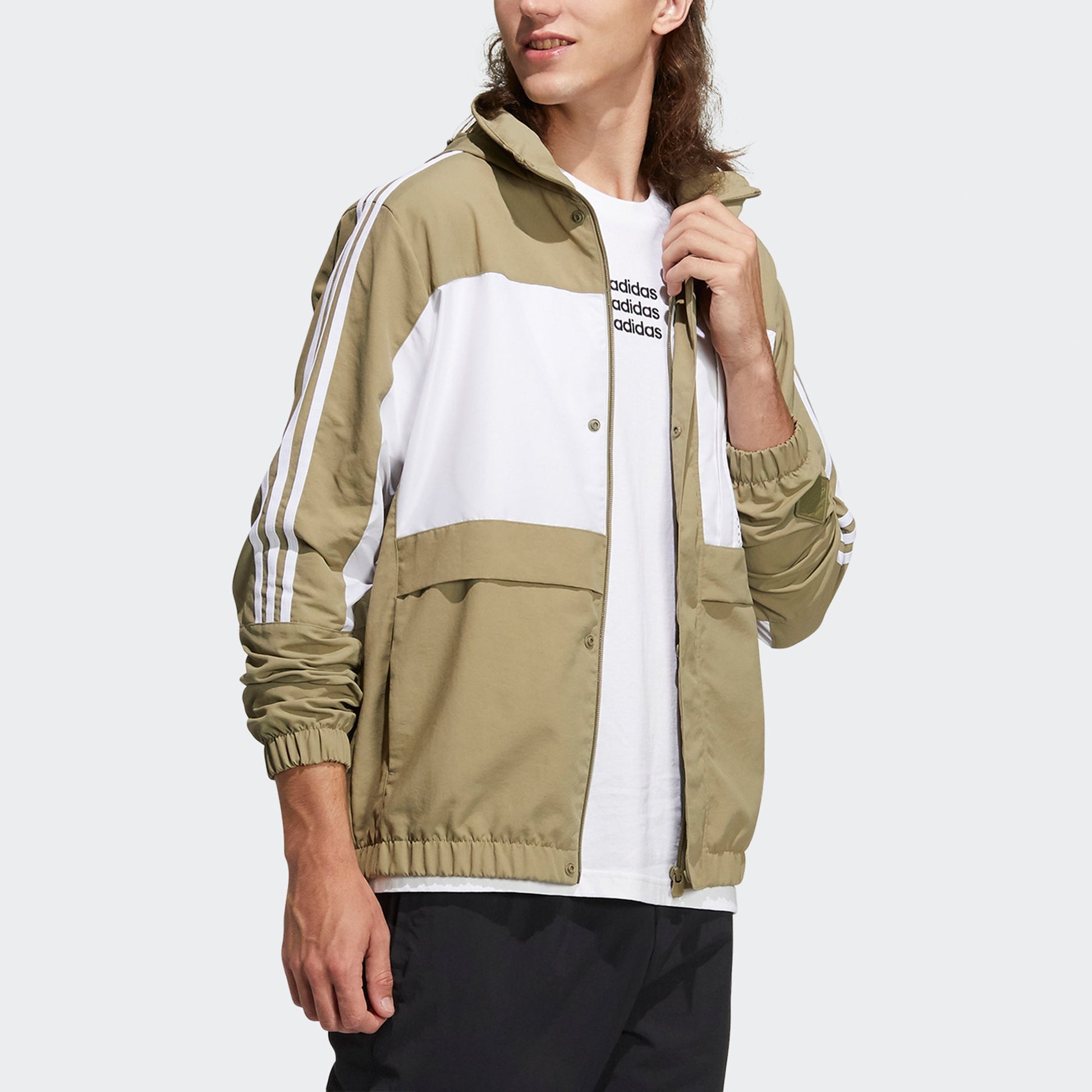 Men's adidas neo Sw Pck Hd Wb Casual Sports Detachable Jacket Olive H55263