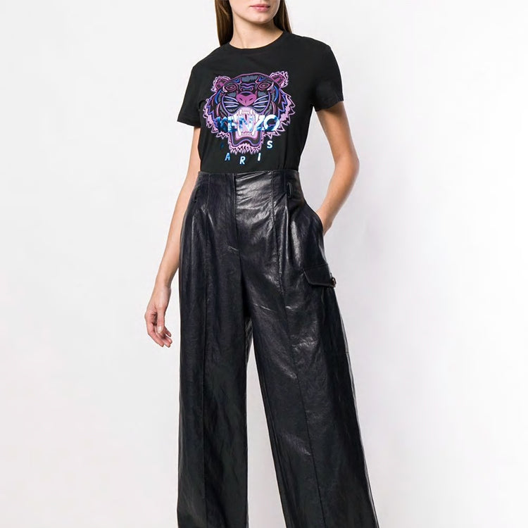 KENZO Printing Black Purple Blue Round Neck Short Sleeve Black F862TS7214YV