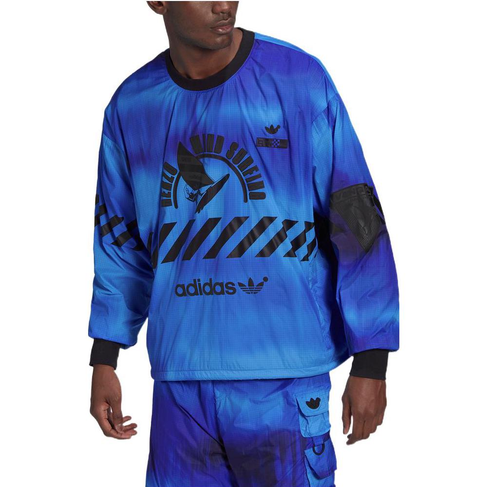 Men's adidas original Logo Pattern Printing Round Neck Pullover Long Sleeves Blue HD4808